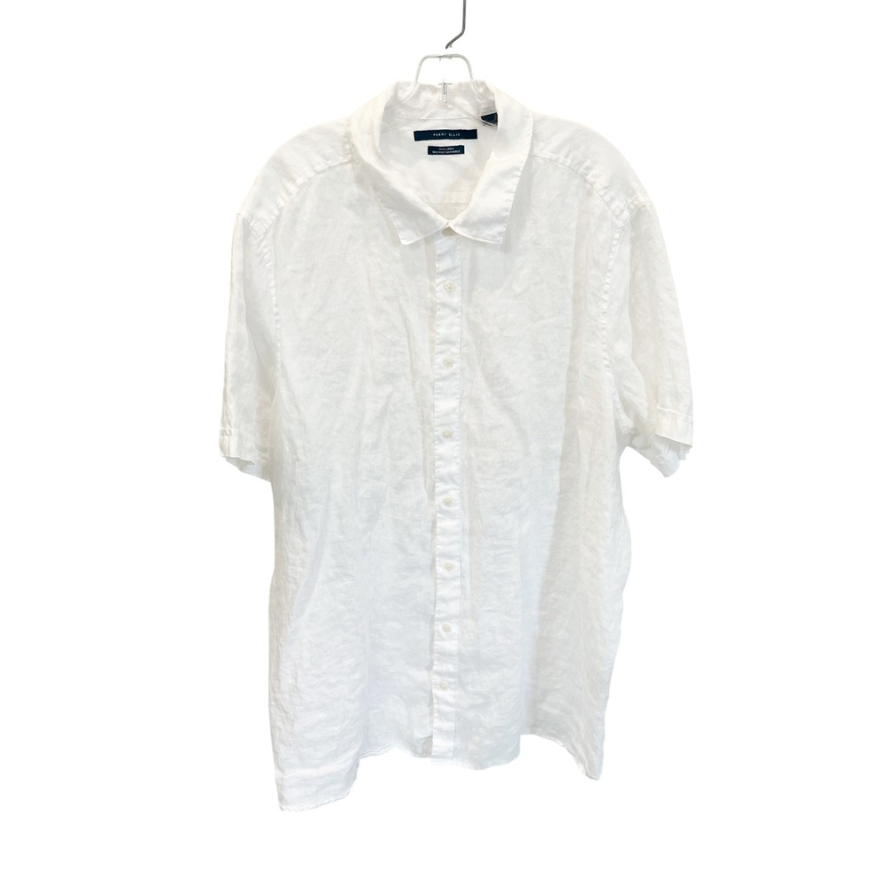 Perry Ellis Mens 3X White Linen Short Sleeve Button Down Shirt Coastal Beachy